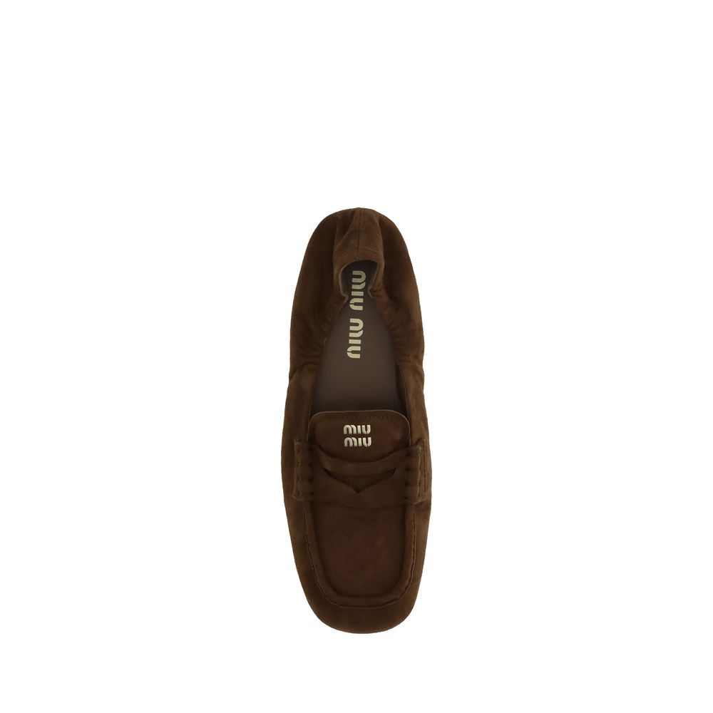 Miu Miu Suede Ruches Loafers | Luxury Designer Fashion