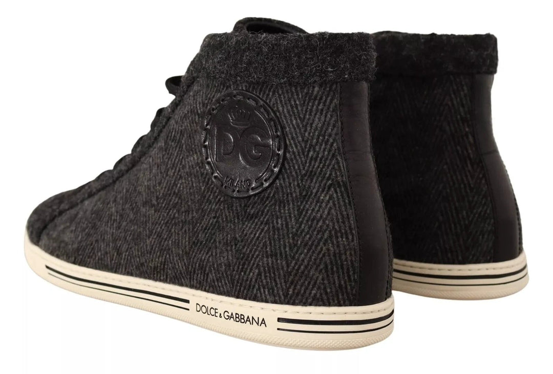 Dolce &amp; Gabbana Sample Sale Dolce &amp; Gabbana Gray Wool Cotton Casual High Top Sneakers - | Designer outlet