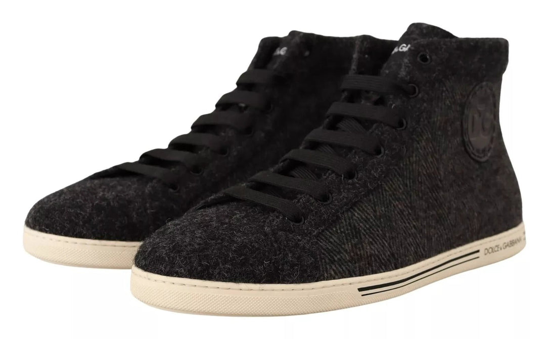 Dolce &amp; Gabbana Sample Sale Dolce &amp; Gabbana Gray Wool Cotton Casual High Top Sneakers - | Designer outlet