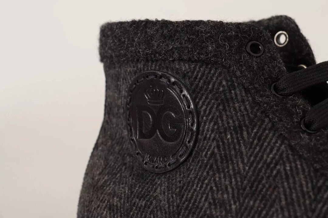 Dolce &amp; Gabbana Sample Sale Dolce &amp; Gabbana Gray Wool Cotton Casual High Top Sneakers - | Designer outlet
