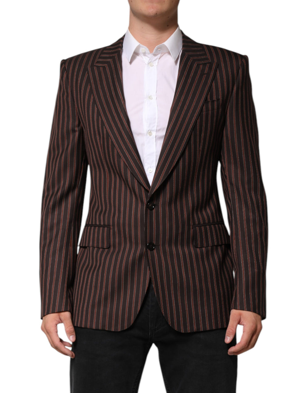 Dolce & Gabbana Black Brown Stripe Single Breasted Blazer by Dolce & Gabbana outlet now on sale