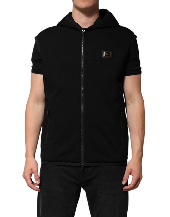 Dolce &amp; Gabbana Sample Sale Dolce &amp; Gabbana Black Sleeveless Hooded Logo Plaque Jacket - | Designer outlet
