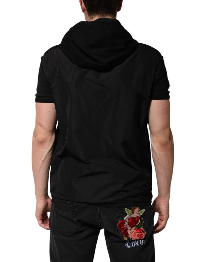 Dolce &amp; Gabbana Sample Sale Dolce &amp; Gabbana Black Sleeveless Hooded Logo Plaque Jacket - | Designer outlet