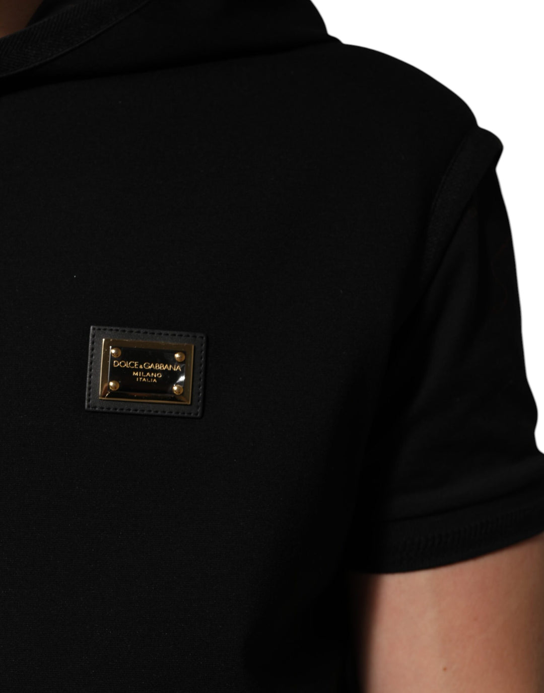 Dolce &amp; Gabbana Black Sleeveless Hooded Logo Plaque Jacket by Dolce &amp; Gabbana outlet now on sale