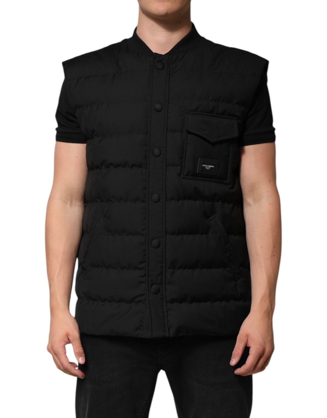 Dolce &amp; Gabbana Black Sleeveless Parka Logo Plaque Jacket by Dolce &amp; Gabbana outlet now on sale