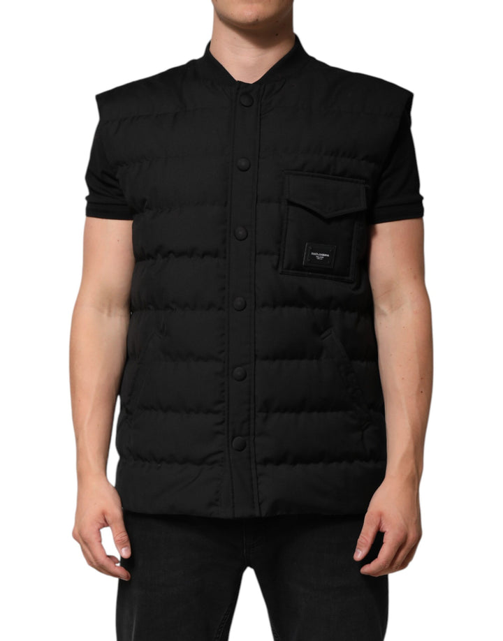 Dolce &amp; Gabbana Black Sleeveless Parka Logo Plaque Jacket by Dolce &amp; Gabbana outlet now on sale