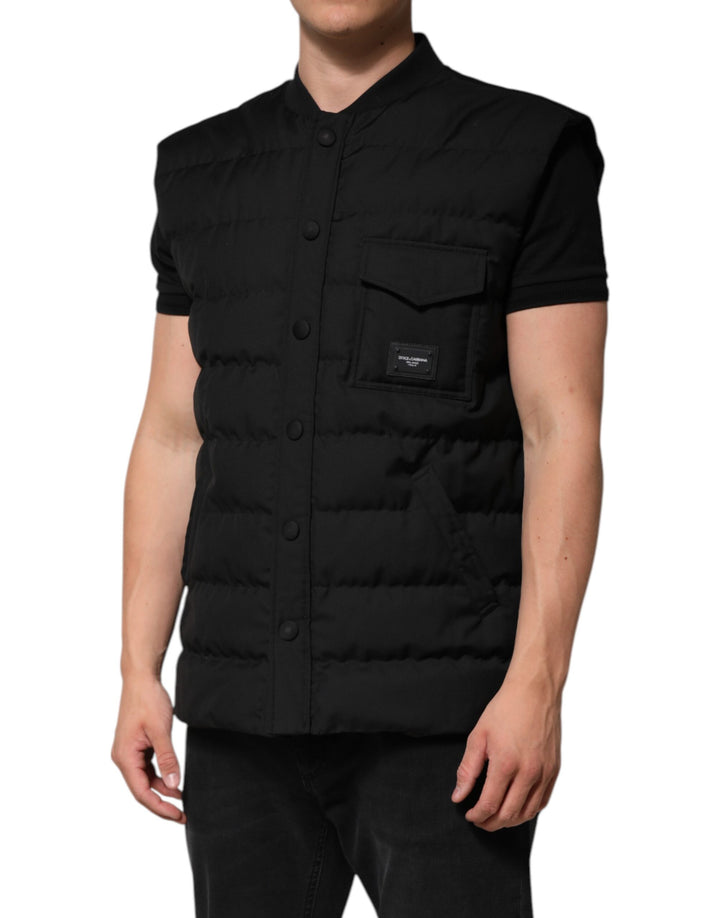 Dolce &amp; Gabbana Black Sleeveless Parka Logo Plaque Jacket by Dolce &amp; Gabbana outlet now on sale