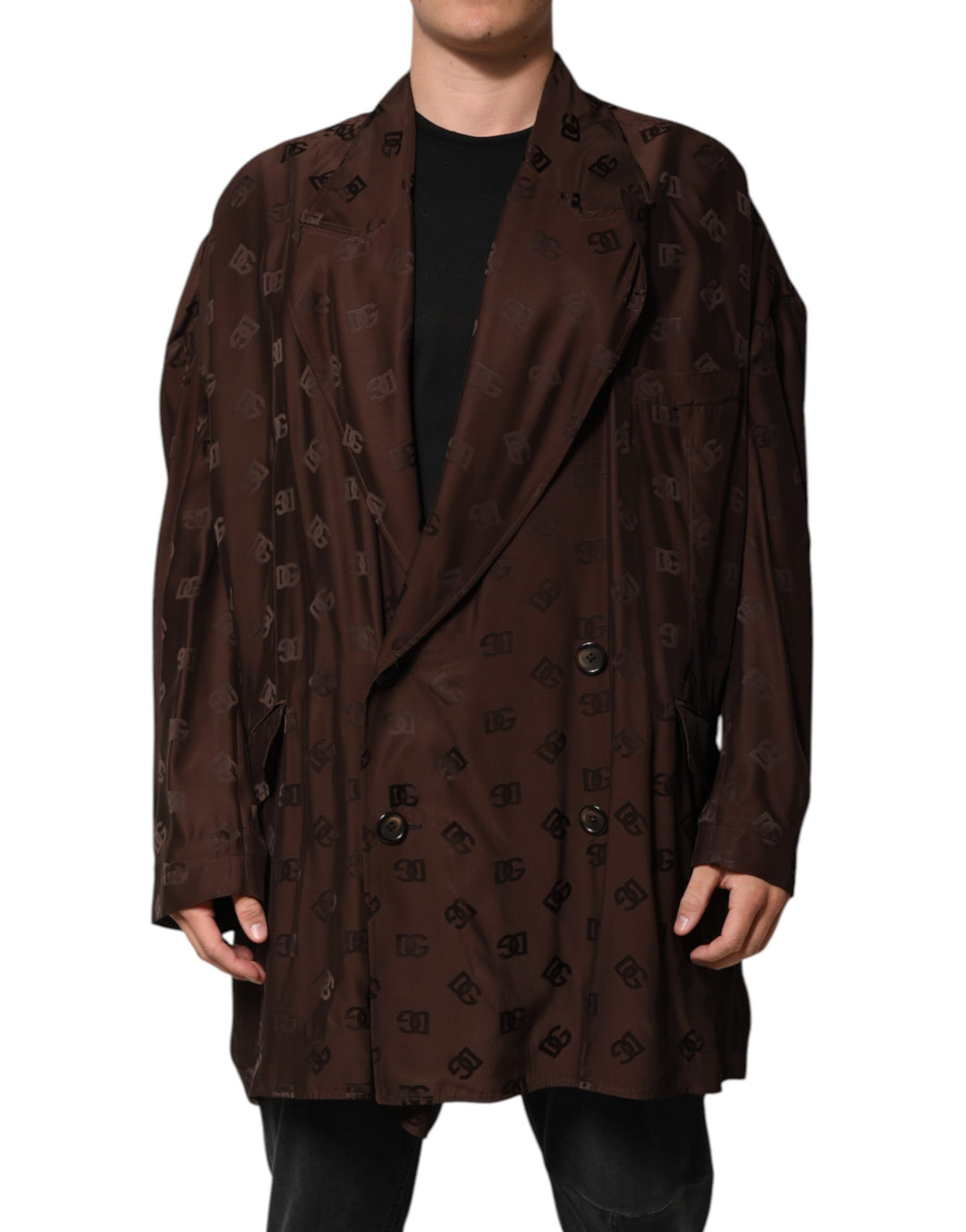 Dolce & Gabbana Brown Polyester Logo Monogram Coat Jacket by Dolce & Gabbana outlet now on sale
