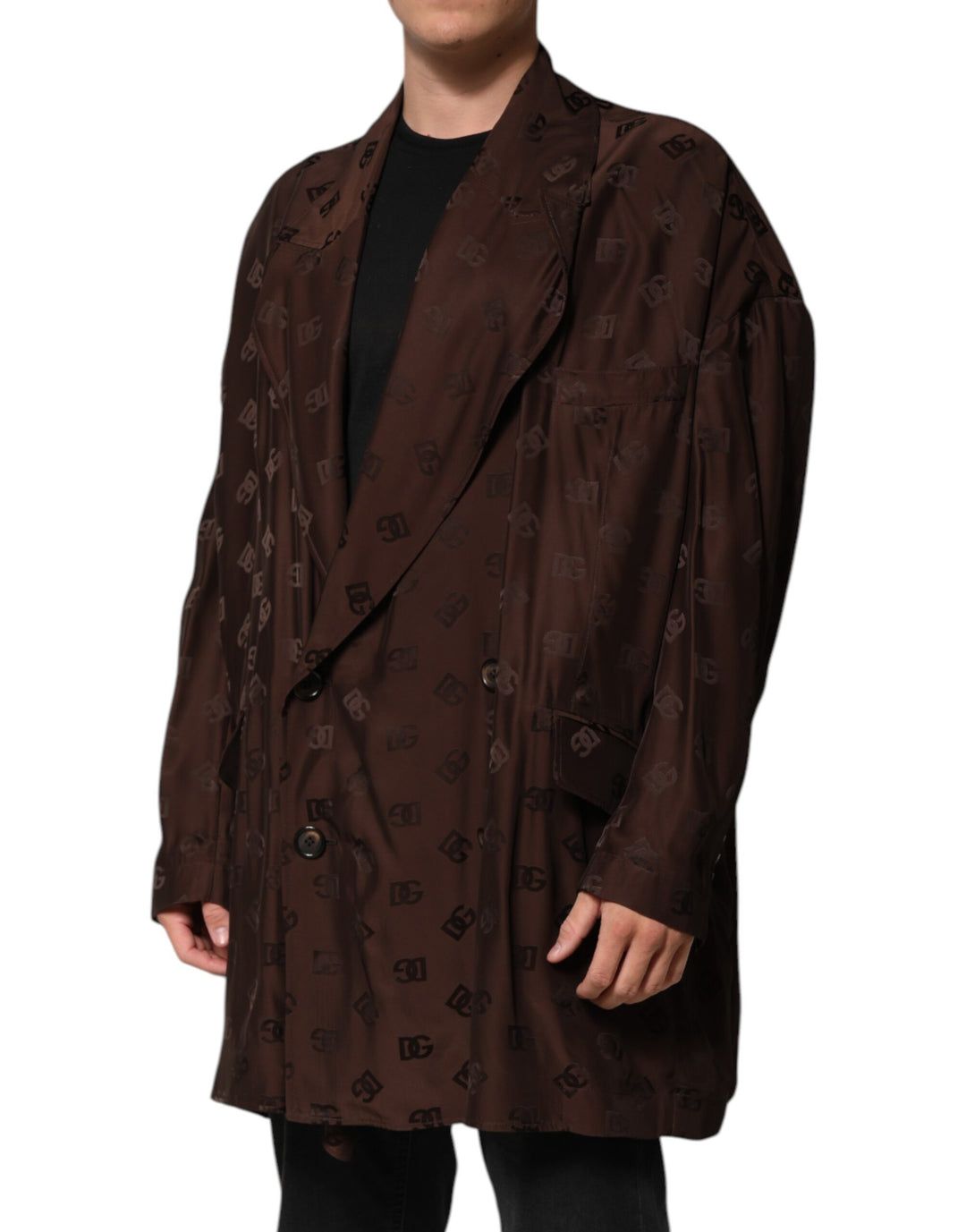 Dolce & Gabbana Brown Polyester Logo Monogram Coat Jacket by Dolce & Gabbana outlet now on sale