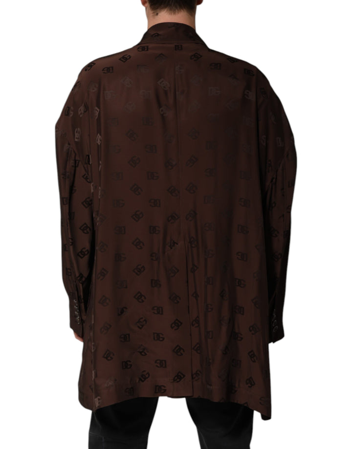 Dolce & Gabbana Brown Polyester Logo Monogram Coat Jacket by Dolce & Gabbana outlet now on sale