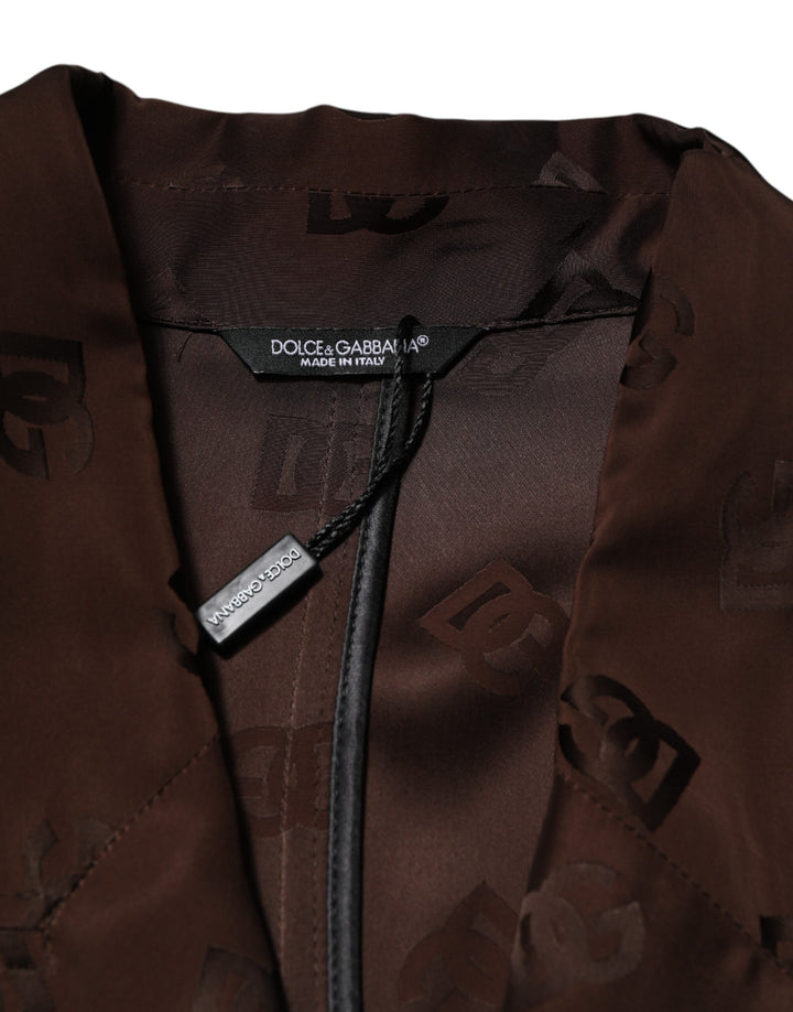 Dolce & Gabbana Brown Polyester Logo Monogram Coat Jacket by Dolce & Gabbana outlet now on sale