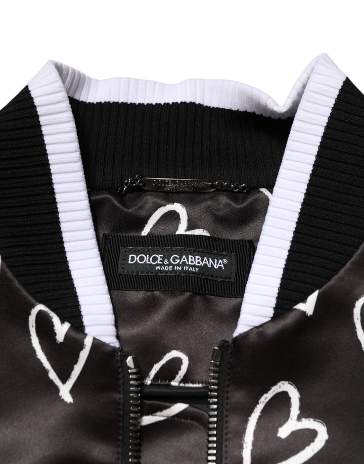 Dolce & Gabbana Black Polyester Heart Print Bomber Jacket