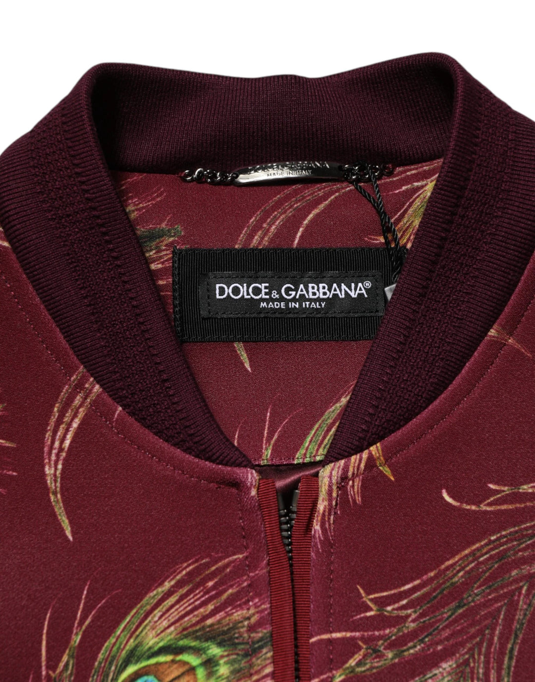 Dolce &amp; Gabbana Sample Sale Dolce &amp; Gabbana Maroon Peacock Feather Print Bomber Jacket - | Designer outlet