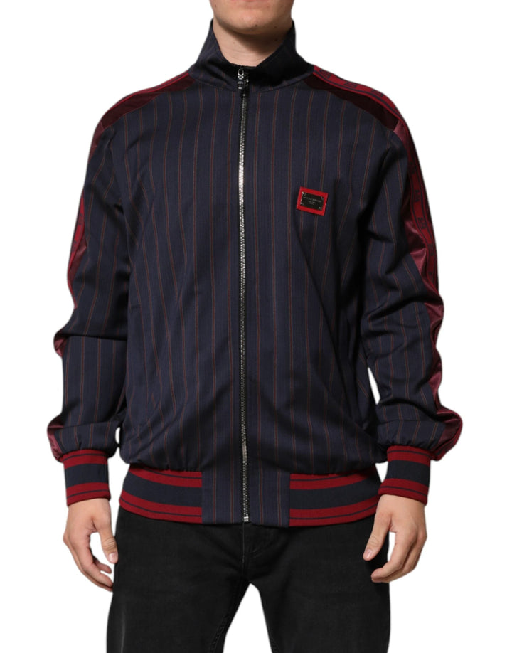 Dolce &amp; Gabbana Blue Red Striped Logo Plaque Full Zip Jacket by Dolce &amp; Gabbana outlet now on sale
