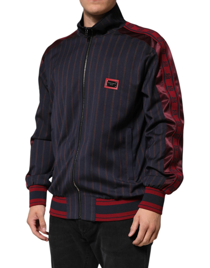 Dolce &amp; Gabbana Blue Red Striped Logo Plaque Full Zip Jacket by Dolce &amp; Gabbana outlet now on sale