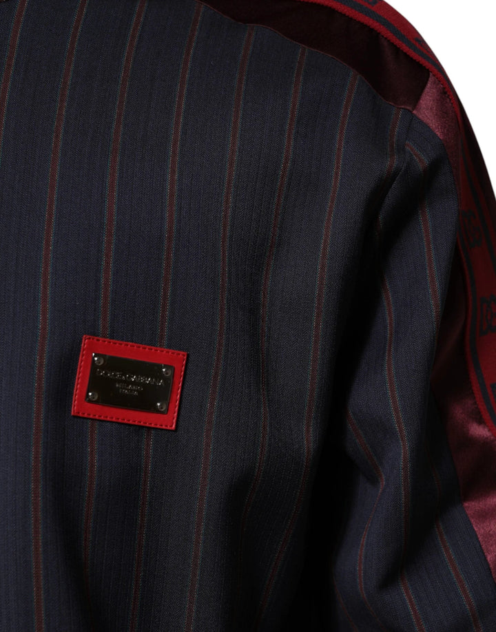 Dolce &amp; Gabbana Blue Red Striped Logo Plaque Full Zip Jacket by Dolce &amp; Gabbana outlet now on sale