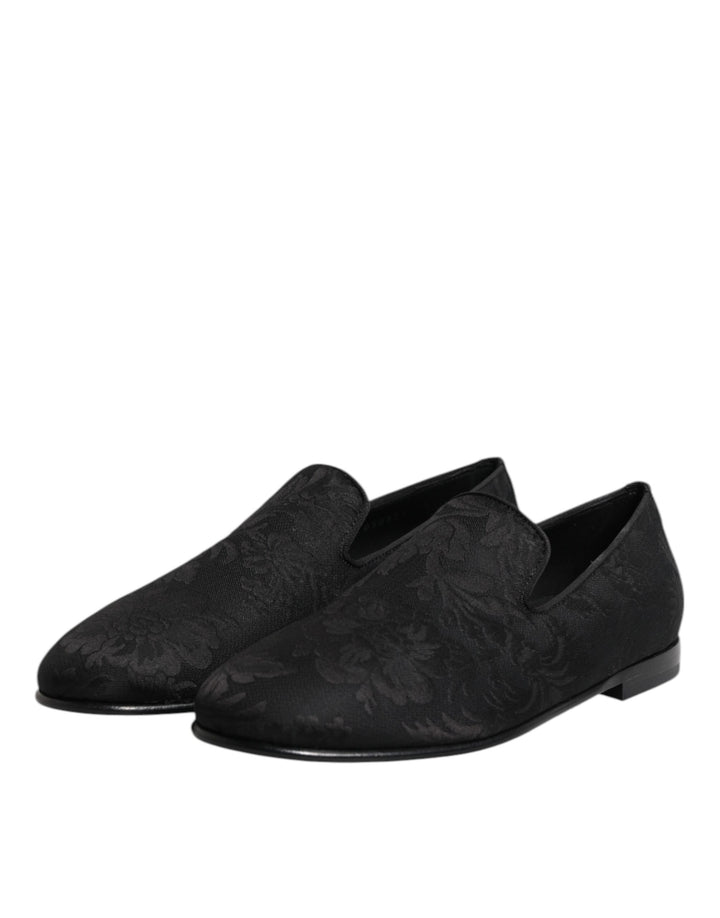 Dolce & Gabbana Black Floral Brocade Loafers Men Dress Shoes by Dolce & Gabbana outlet now on sale