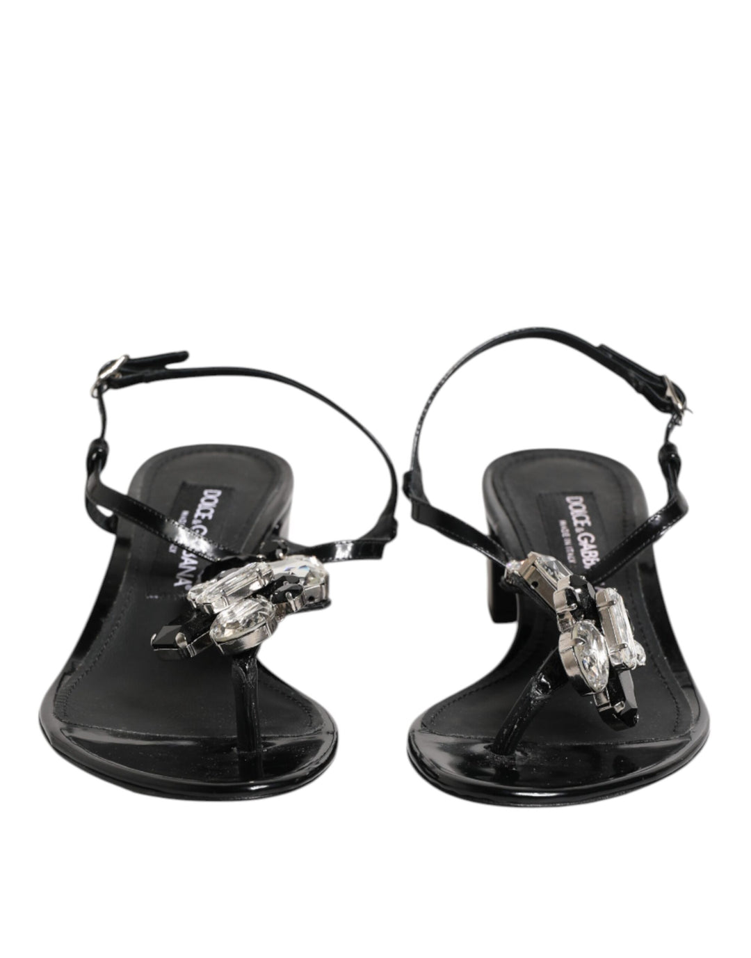 Dolce &amp; Gabbana Sample Sale Dolce &amp; Gabbana Black Leather Crystal Ankle Strap Sandals Shoes - | Designer outlet