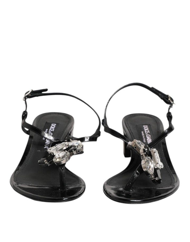 Dolce &amp; Gabbana Sample Sale Dolce &amp; Gabbana Black Leather Crystal Ankle Strap Sandals Shoes - | Designer outlet