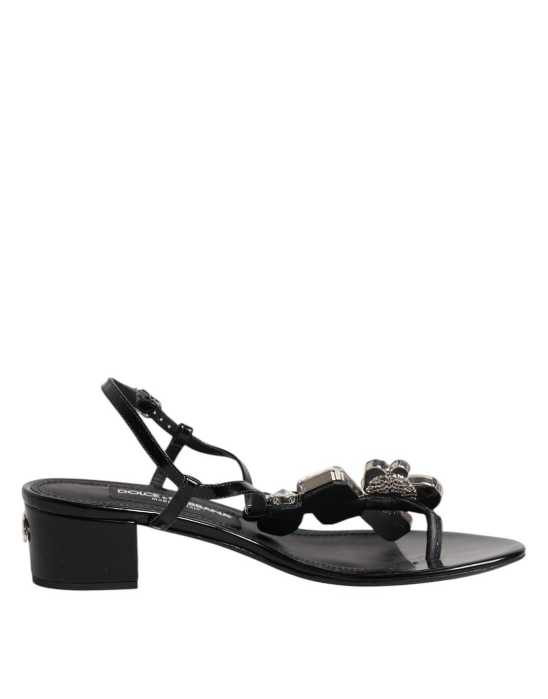 Dolce &amp; Gabbana Sample Sale Dolce &amp; Gabbana Black Leather Crystal Ankle Strap Sandals Shoes - | Designer outlet