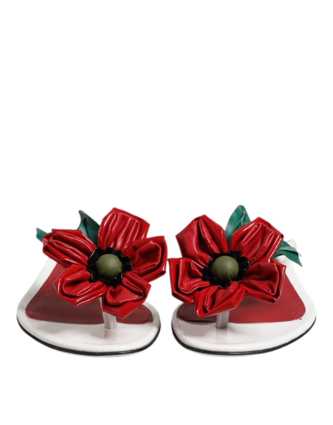 Dolce &amp; Gabbana Sample Sale Dolce &amp; Gabbana Red White KEIRA Flower Leather Sandals Shoes - | Designer outlet