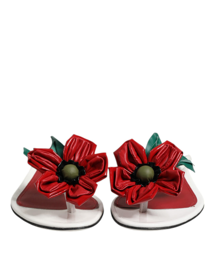 Dolce &amp; Gabbana Sample Sale Dolce &amp; Gabbana Red White KEIRA Flower Leather Sandals Shoes - | Designer outlet