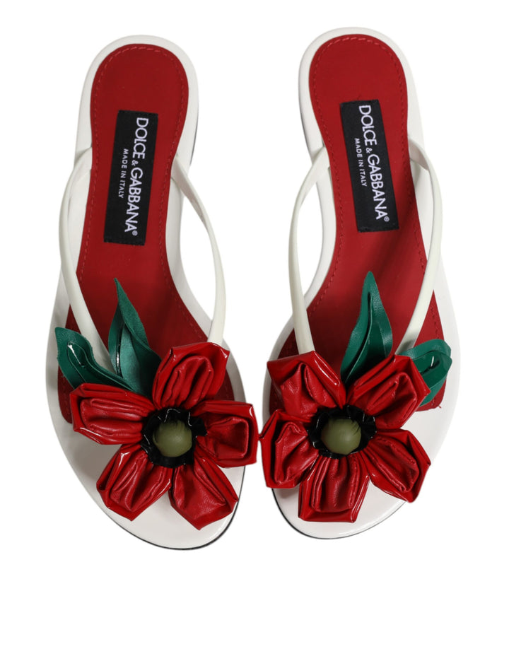 Dolce &amp; Gabbana Sample Sale Dolce &amp; Gabbana Red White KEIRA Flower Leather Sandals Shoes - | Designer outlet