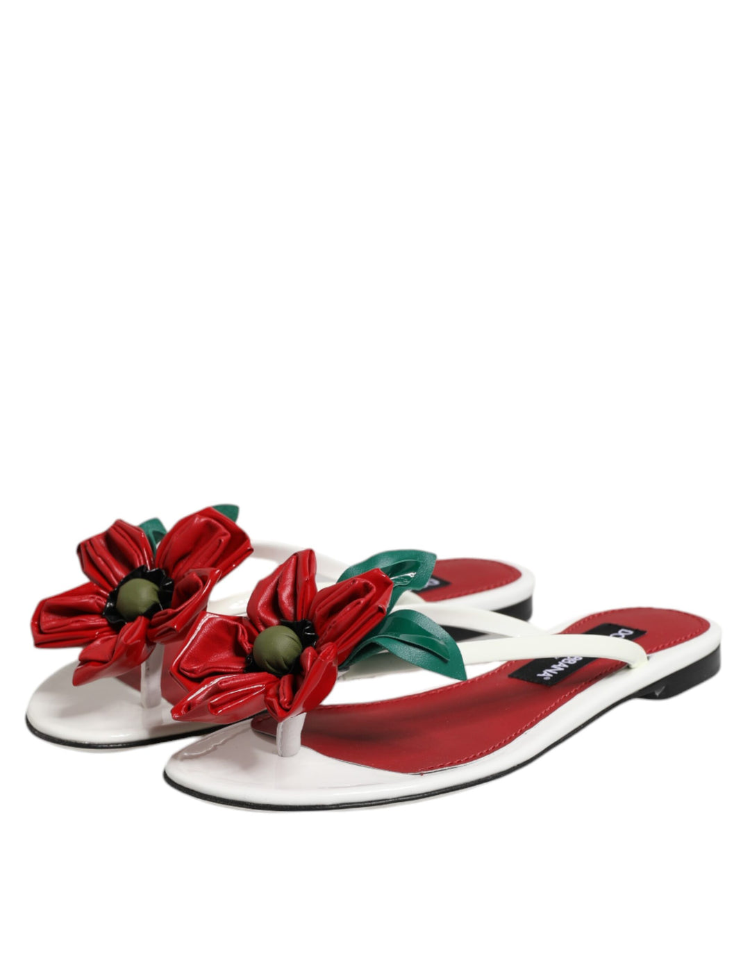 Dolce &amp; Gabbana Sample Sale Dolce &amp; Gabbana Red White KEIRA Flower Leather Sandals Shoes - | Designer outlet