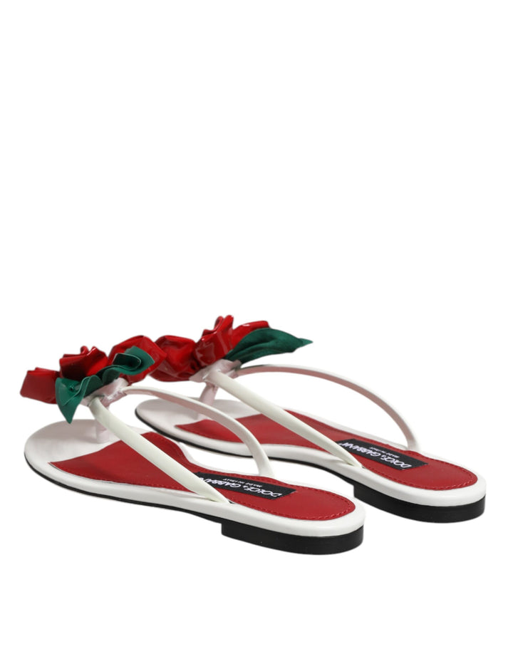 Dolce &amp; Gabbana Sample Sale Dolce &amp; Gabbana Red White KEIRA Flower Leather Sandals Shoes - | Designer outlet