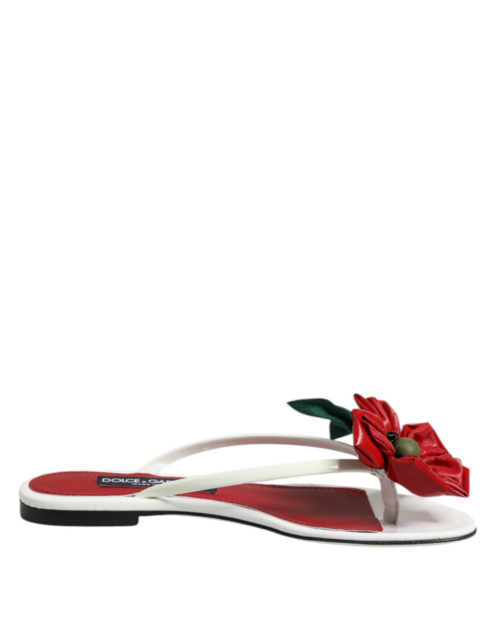 Dolce &amp; Gabbana Sample Sale Dolce &amp; Gabbana Red White KEIRA Flower Leather Sandals Shoes - | Designer outlet
