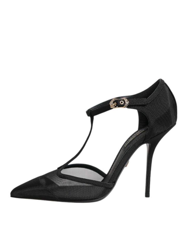 Dolce &amp; Gabbana Black Mesh T-strap Stiletto High Heels Shoes by Dolce &amp; Gabbana outlet now on sale