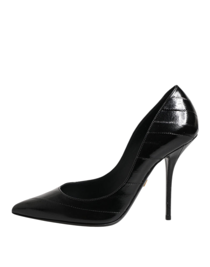 Dolce & Gabbana Black Leather Stiletto High Heels Pumps Shoes