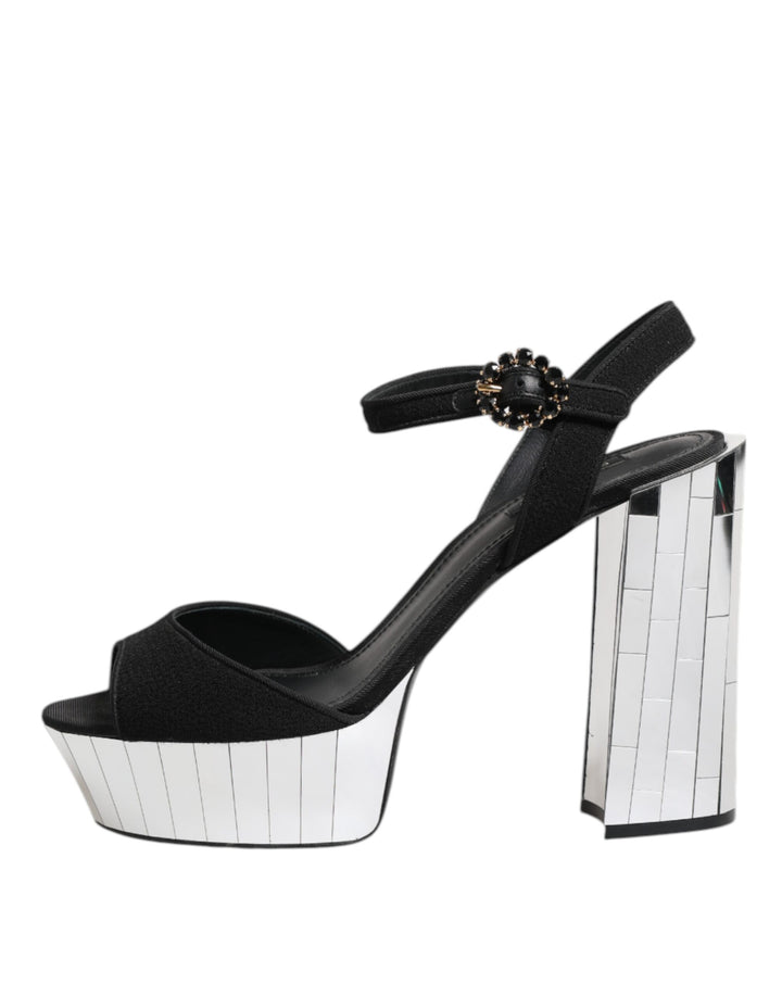 Dolce & Gabbana Black Crystal Ankle Strap Keira Sandal Shoes