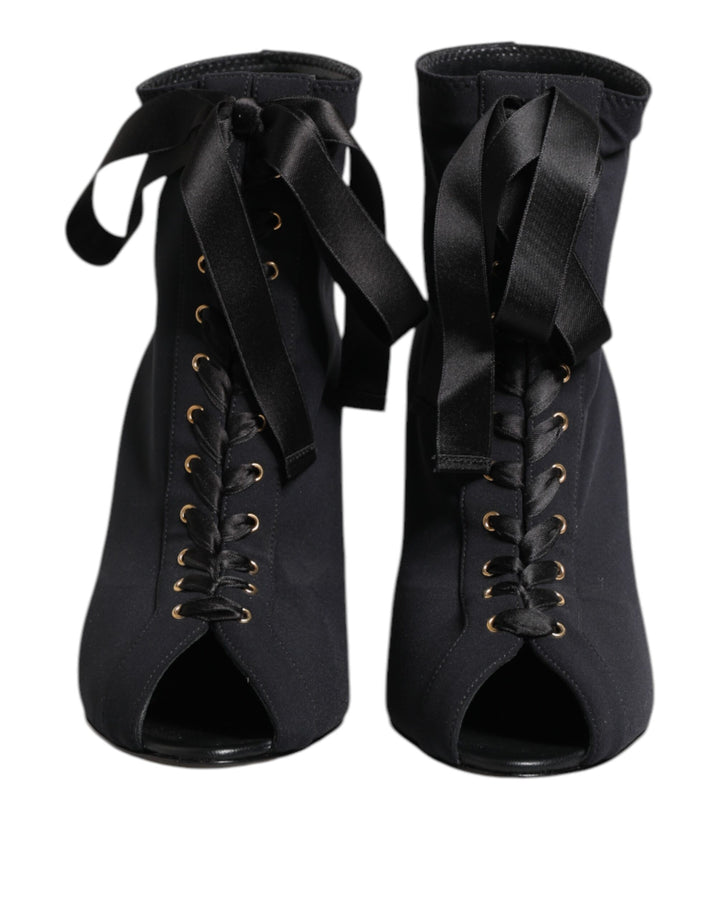 Dolce &amp; Gabbana Sample Sale Dolce &amp; Gabbana Black Stiletto Heels Lace Up Boots Shoes - | Designer outlet