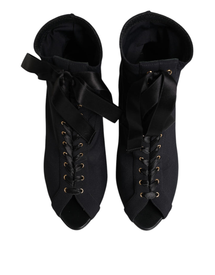 Dolce &amp; Gabbana Sample Sale Dolce &amp; Gabbana Black Stiletto Heels Lace Up Boots Shoes - | Designer outlet