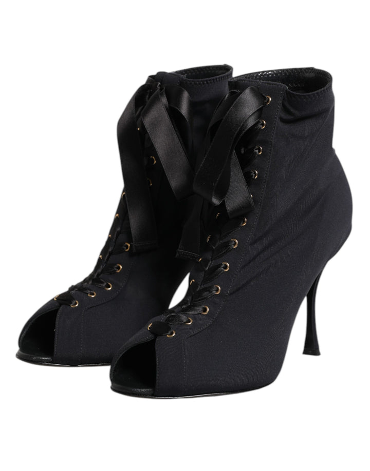 Dolce &amp; Gabbana Sample Sale Dolce &amp; Gabbana Black Stiletto Heels Lace Up Boots Shoes - | Designer outlet