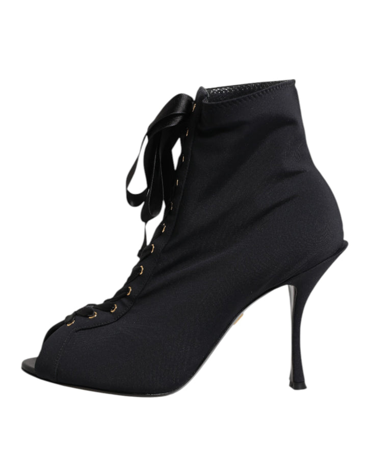 Dolce &amp; Gabbana Sample Sale Dolce &amp; Gabbana Black Stiletto Heels Lace Up Boots Shoes - | Designer outlet