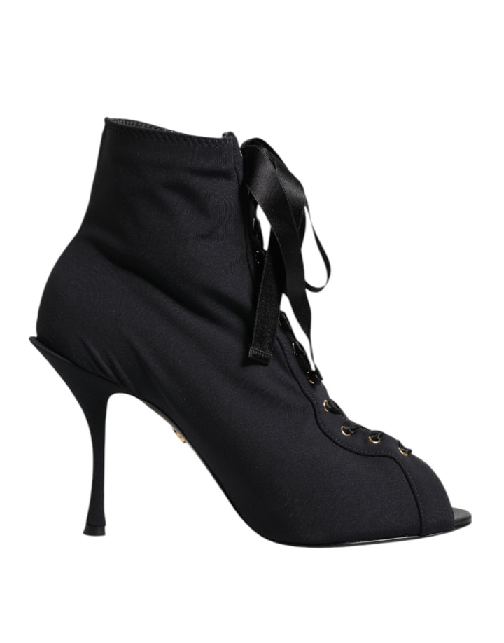 Dolce &amp; Gabbana Sample Sale Dolce &amp; Gabbana Black Stiletto Heels Lace Up Boots Shoes - | Designer outlet