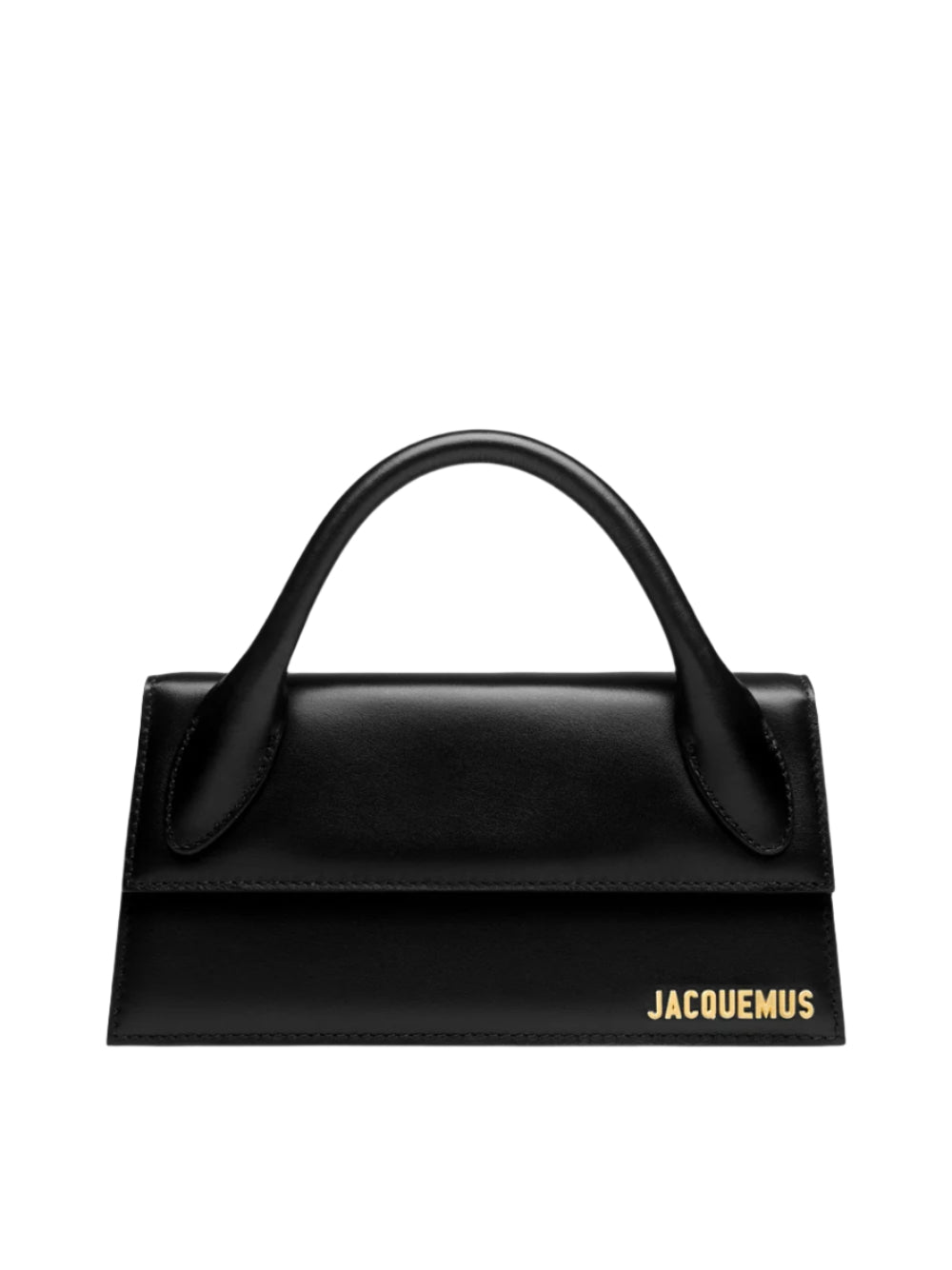 Black handbag with 'Jacquemus' branding on a light gray background
