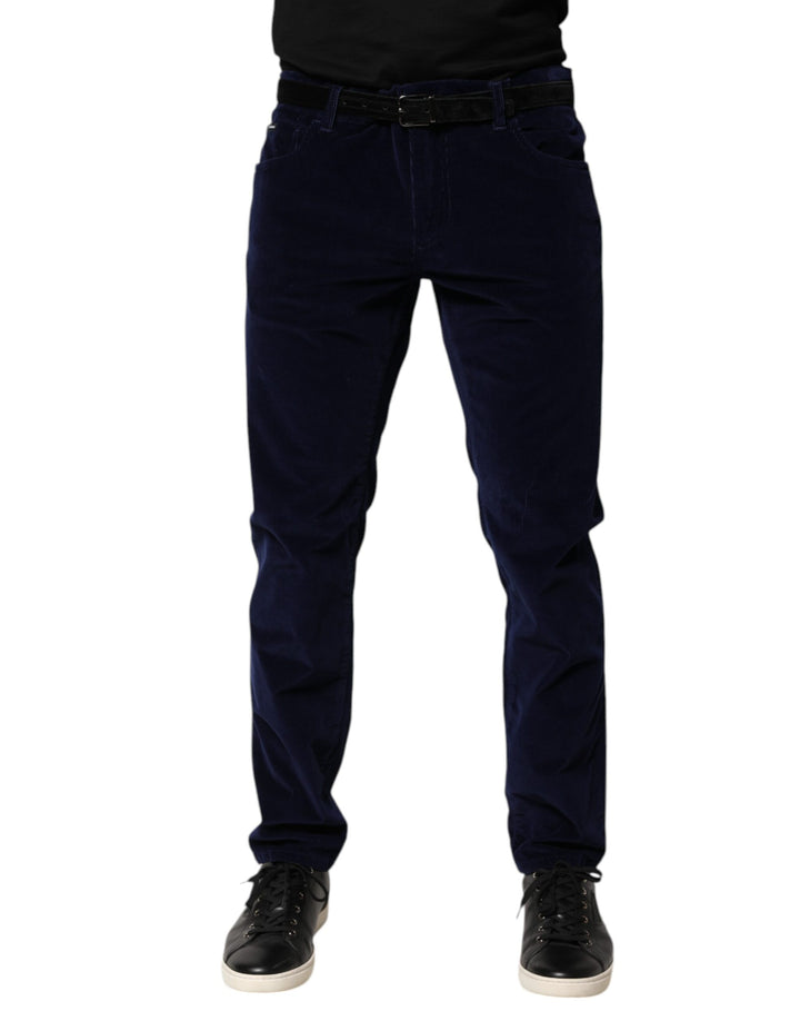 Dolce & Gabbana Navy Blue Cotton Tapered Formal Trouser Pants