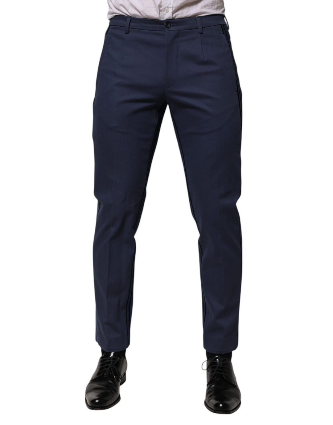 Dolce & Gabbana Blue Cotton Tapered Men Formal Trousers Pants by Dolce & Gabbana outlet now on sale