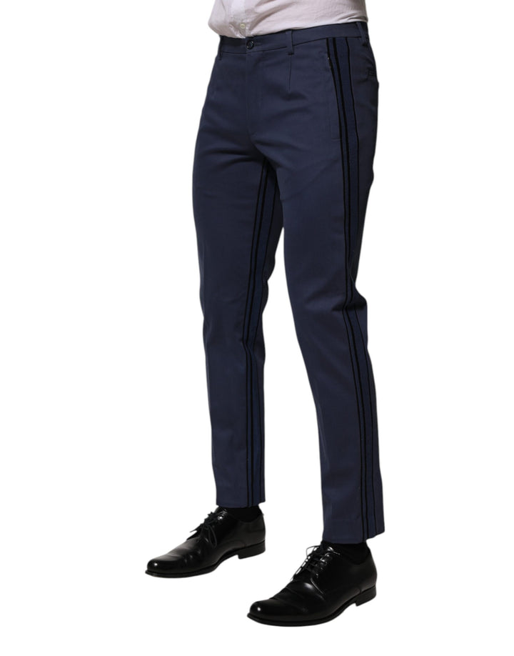 Dolce & Gabbana Blue Cotton Tapered Men Formal Trousers Pants by Dolce & Gabbana outlet now on sale
