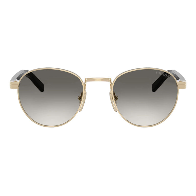 Prada Sunglasses Round Full Rim, Pale Gold Frame and Grey Gradient Lens PRB52SZVN02C