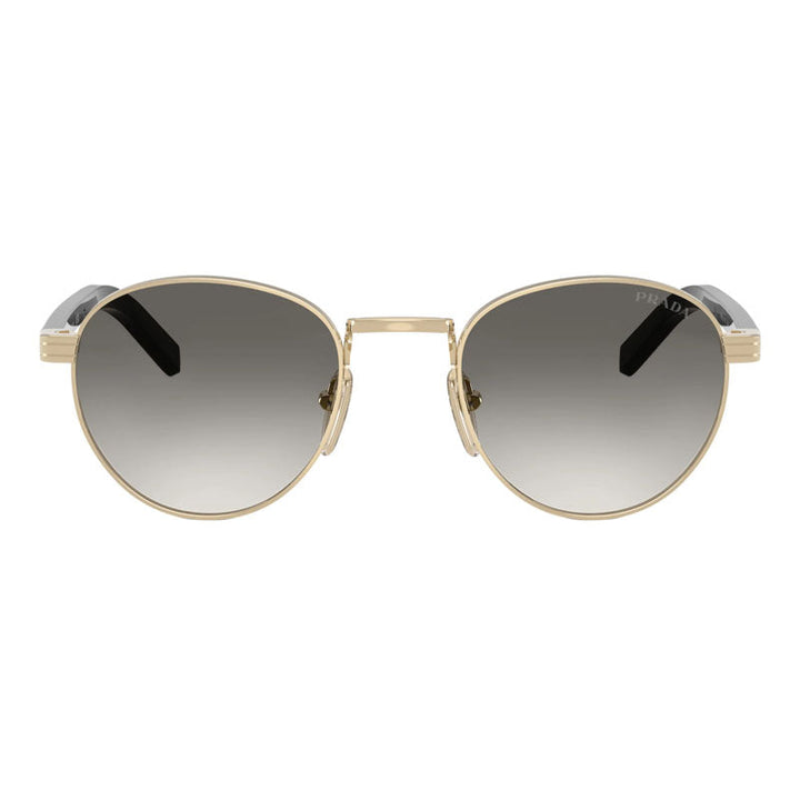 Prada Sunglasses Round Full Rim, Pale Gold Frame and Grey Gradient Lens PRB52SZVN02C