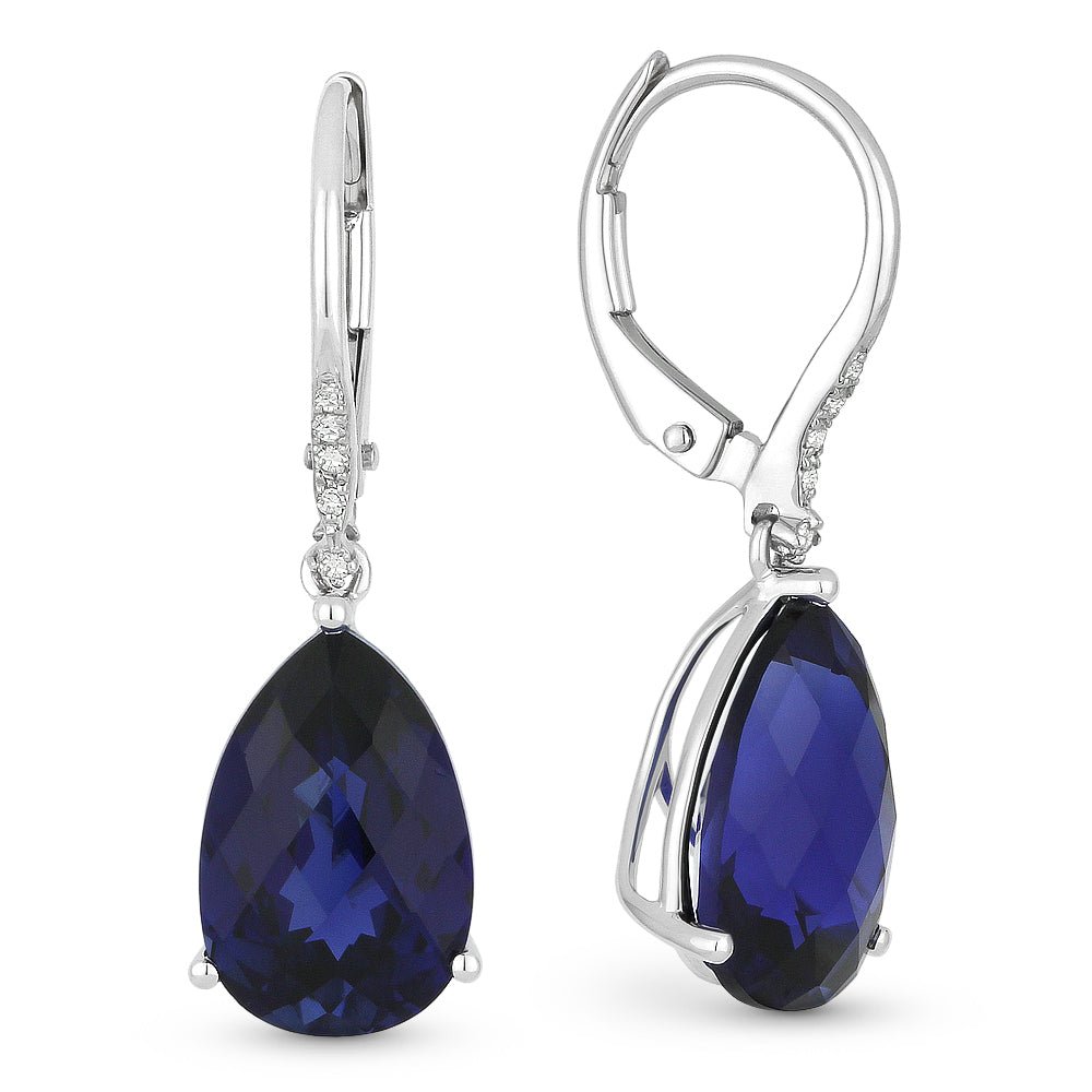 Earrings - 8.48ct Created Sapphire Drop/Dangle Earrings in 14K White Gold - E1031BCW - Ask Me Wear