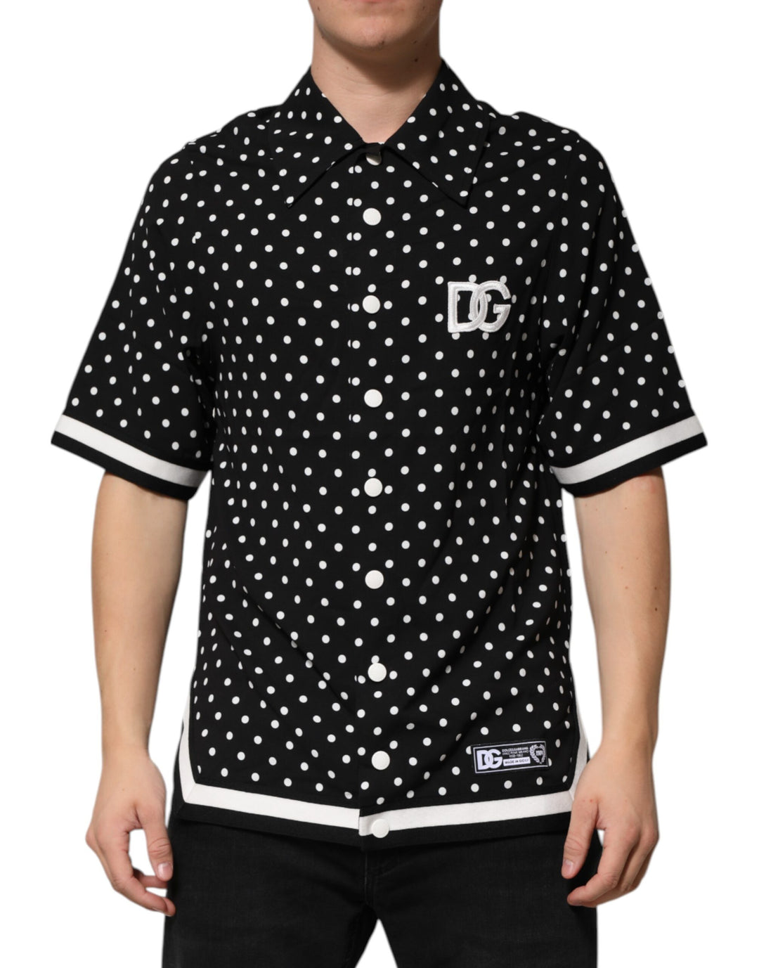 Dolce &amp; Gabbana Black Polka Dot Short Sleeves Collared Polo T-shirt by Dolce &amp; Gabbana outlet now on sale