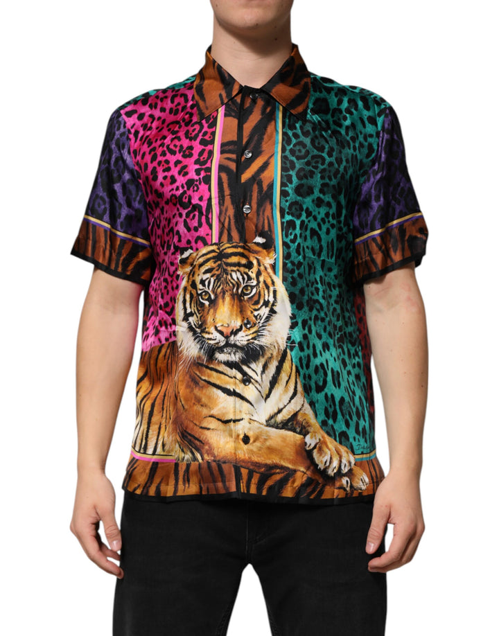 Dolce &amp; Gabbana Sample Sale Dolce &amp; Gabbana Multicolor Silk Tiger Print Hawaiian T-shirt - | Designer outlet