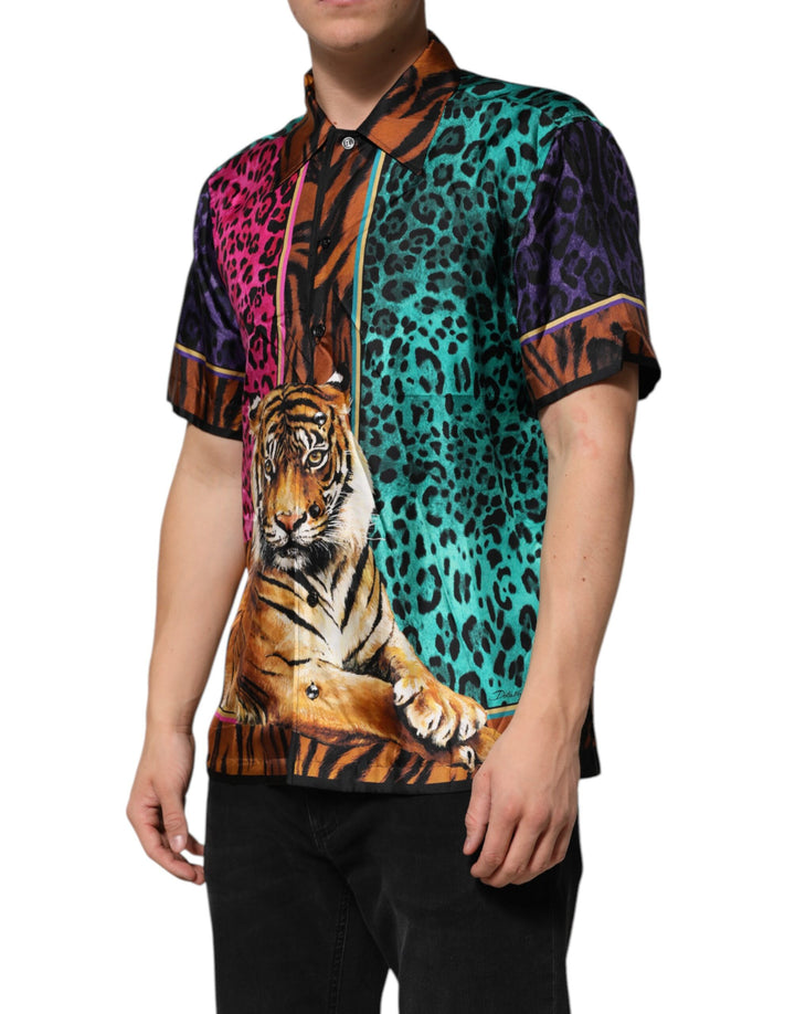 Dolce &amp; Gabbana Sample Sale Dolce &amp; Gabbana Multicolor Silk Tiger Print Hawaiian T-shirt - | Designer outlet