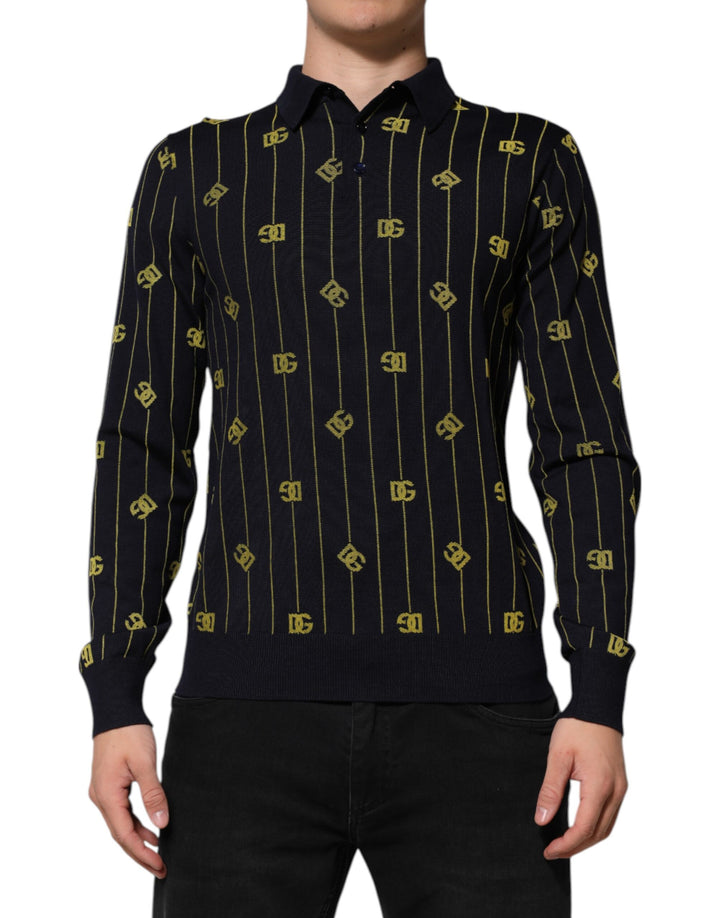 Dolce &amp; Gabbana Sample Sale Dolce &amp; Gabbana Black Logo Jacquard Knitted Polo Shirt T-shirt - | Designer outlet