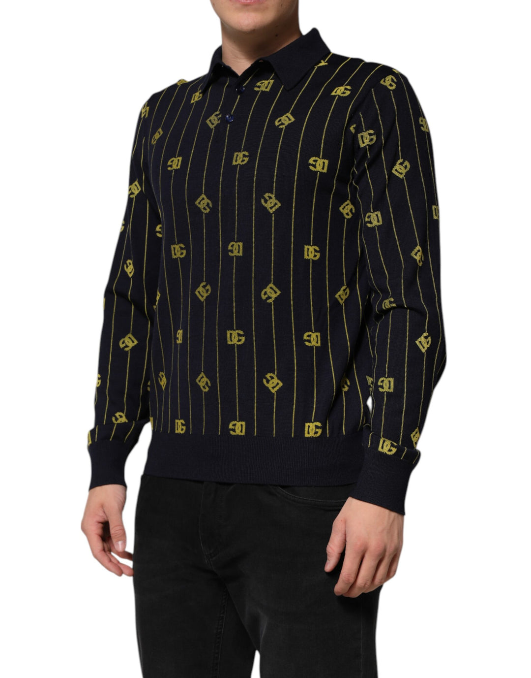 Dolce &amp; Gabbana Sample Sale Dolce &amp; Gabbana Black Logo Jacquard Knitted Polo Shirt T-shirt - | Designer outlet